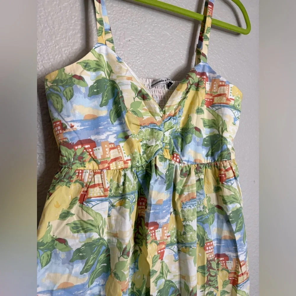 Abercrombie and Fitch Sweetheart Babydoll Maxi Dress Beach Lemon Print NWT